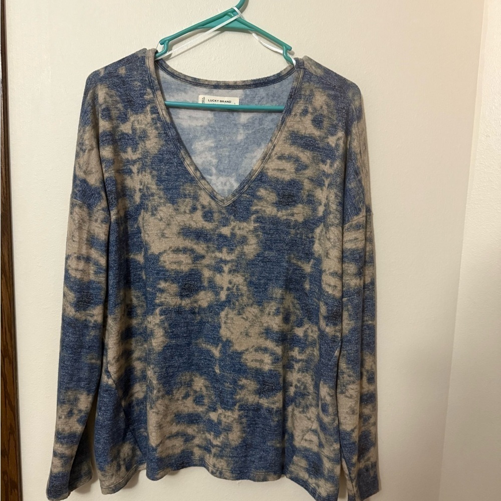 Lucky Brand Blue and Tan Tie-Dye Tunic